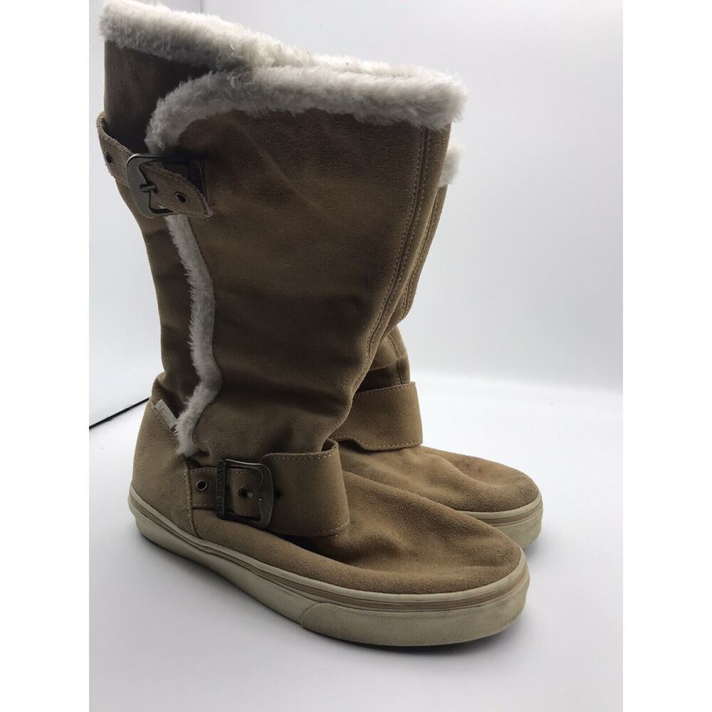 Vans '66 Reily Brown / Tan Leather - Buckle‎ Boots Faux-Fur Trim Womens Size 7.5
